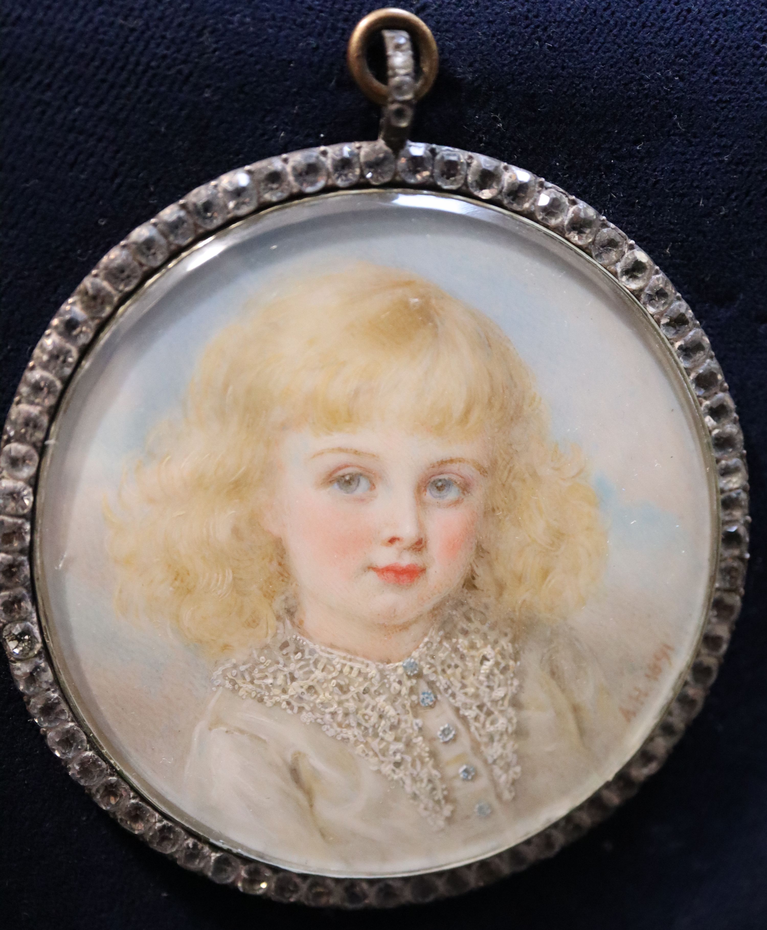 Annie Howard (Exh.1883-1900) Portrait of Wyndham Wentworth Knatchbull Hugessen, Aged six, head and shoulders, wearing a white shirt wit